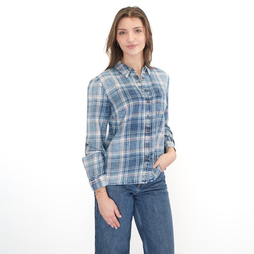 Damen karohemd blau jeansbluse - karohemd,